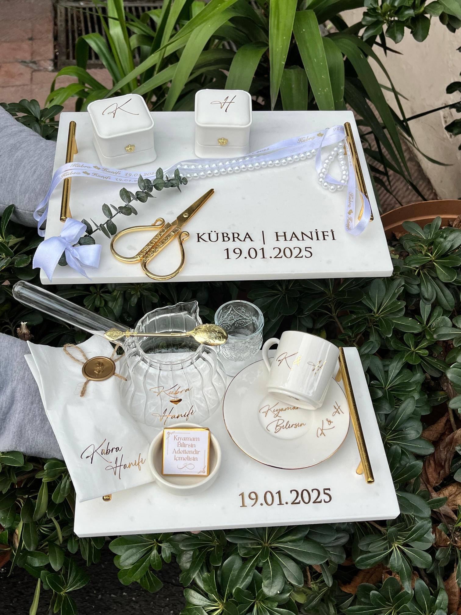 İsme Özel Mermer Söz Tepsisi Seti 3