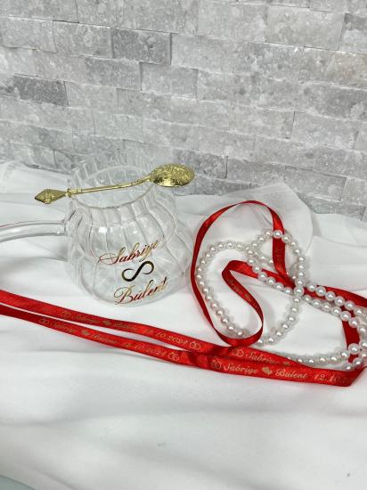 Kişiye Özel Cam Cezve & İncili Yüzük Kurdelesi