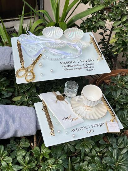 İstiridye Model Cam Söz Tepsisi & Damat Kahvesi