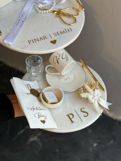Yuvarlak Mermer Tepsi & Özel Damat Kahvesi Seti