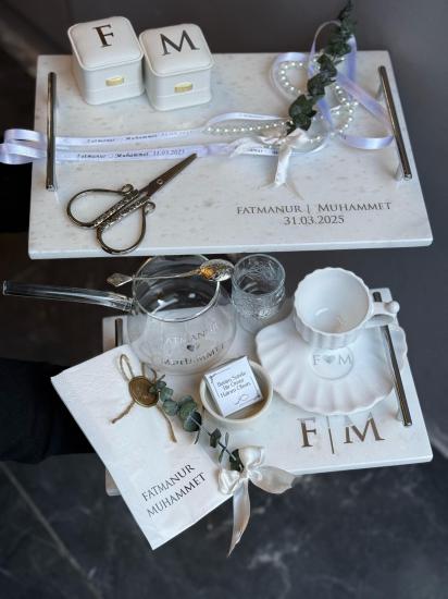 Mermer Tepsi & Cam Cezve & İstiridye Fincan Seti
