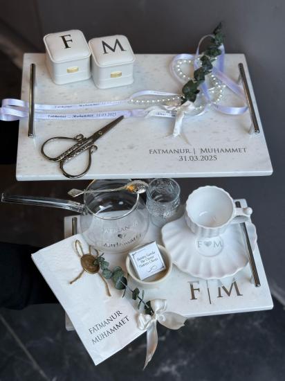 Mermer Tepsi & Cam Cezve & İstiridye Fincan Seti
