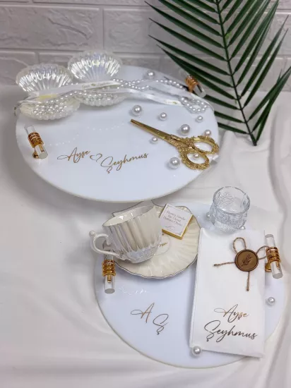 Şakayık Buketli İsteme ve Pleksi Tepsi Seti