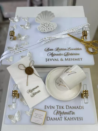 Kelebek Model Pleksi Tepsi Seti
