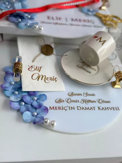 Mavi Çiçekli Pleksi Tepsi Seti