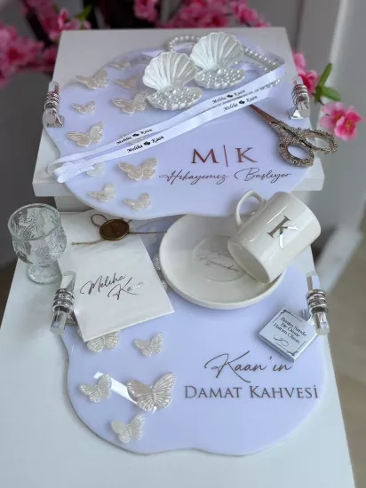 Kelebek Model Çİçek Pleksi Tepsi Seti