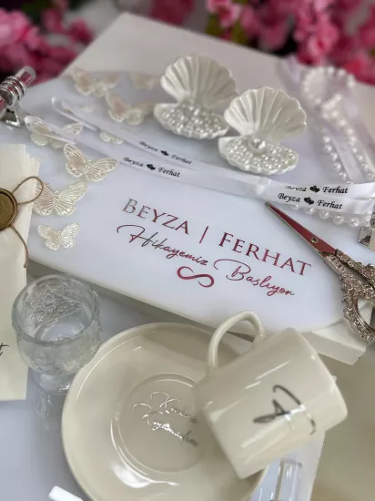 Kelebek Model Oval Pleksi Tepsi Seti