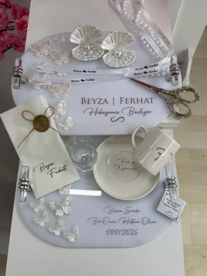 Kelebek Model Oval Pleksi Tepsi Seti