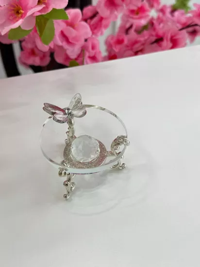 Kelebek Motifli Cam Yüzüklük Gümüş