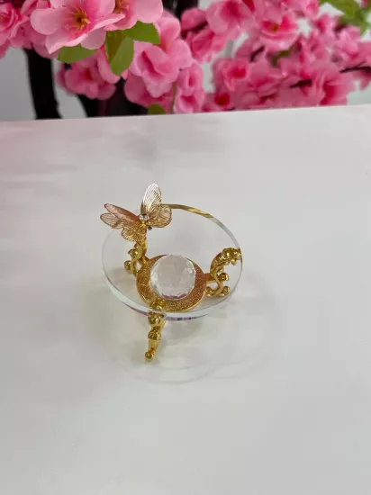 Kelebek Motifli Cam Yüzüklük Gold
