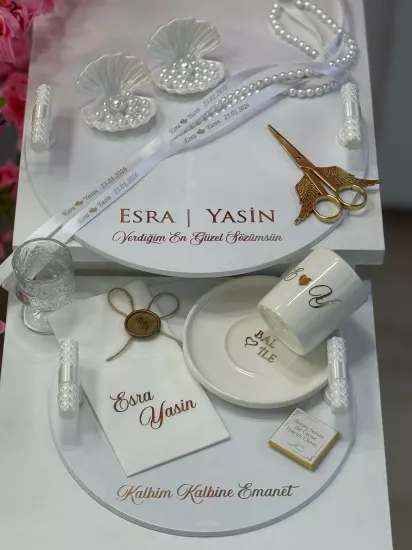 İnci Kulp Akrilik Söz & Nişan Tepsi Seti