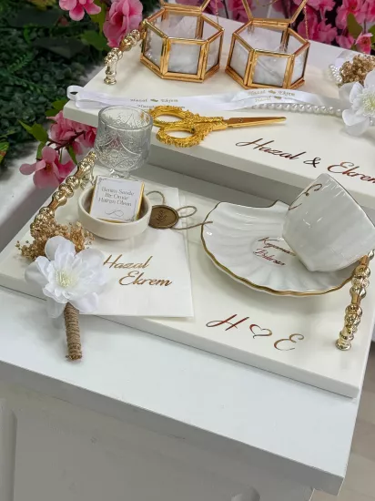 Premium Mermer Tepsi Seti | İsme Özel