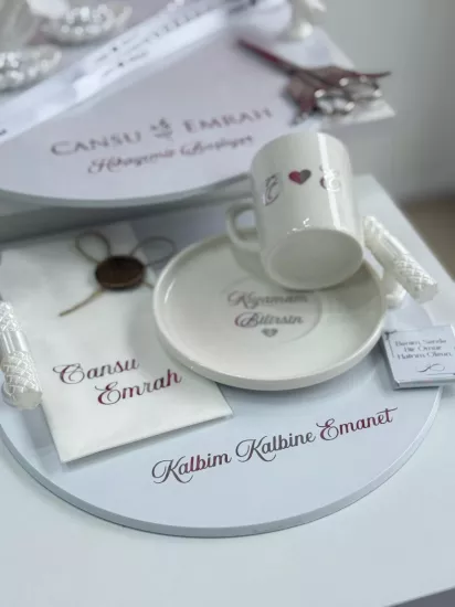 İnci Kulp Akrilik Söz Nişan Tepsi Seti