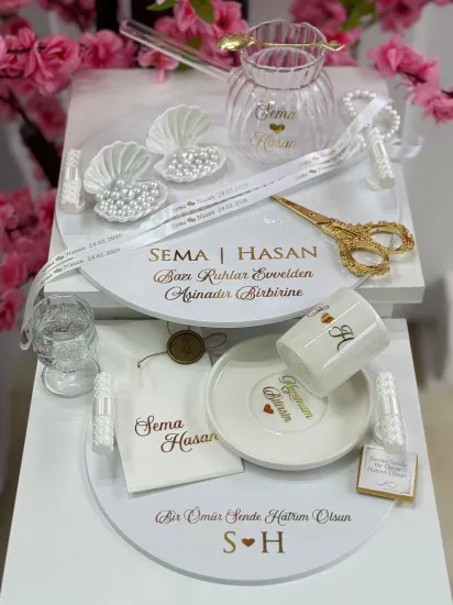 Cam Cezveli İnci Kulp Akrilik Söz Tepsi Seti