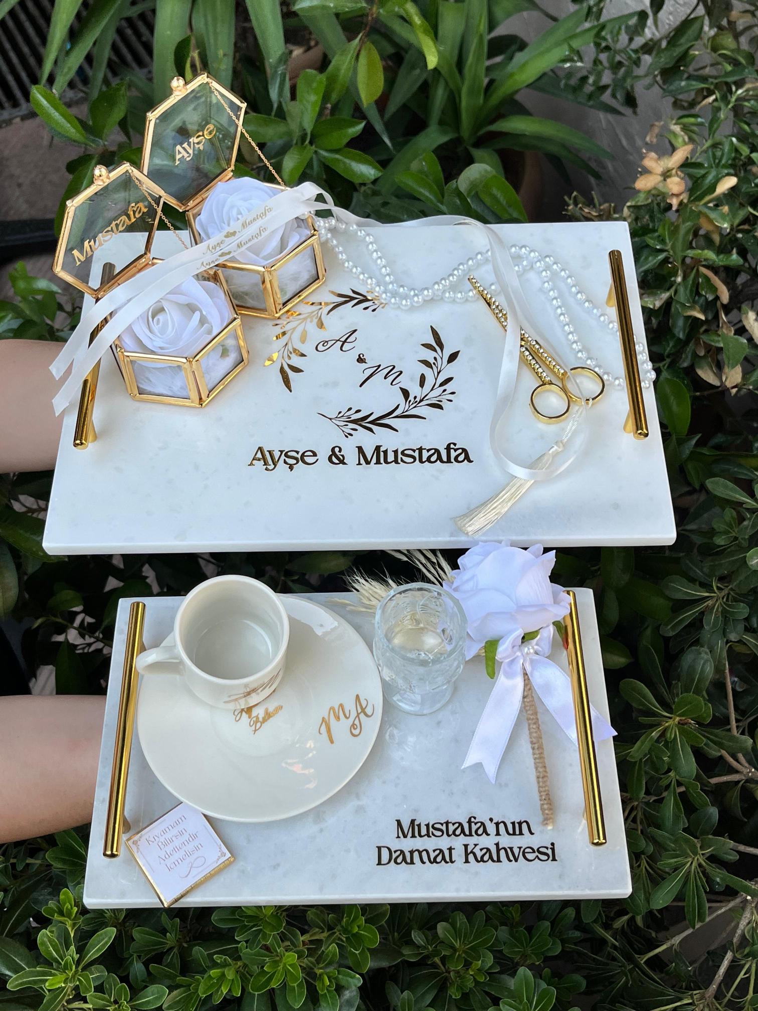 Mermer Tepsi Söz Tepsisi & Damat Kahvesi Takımı