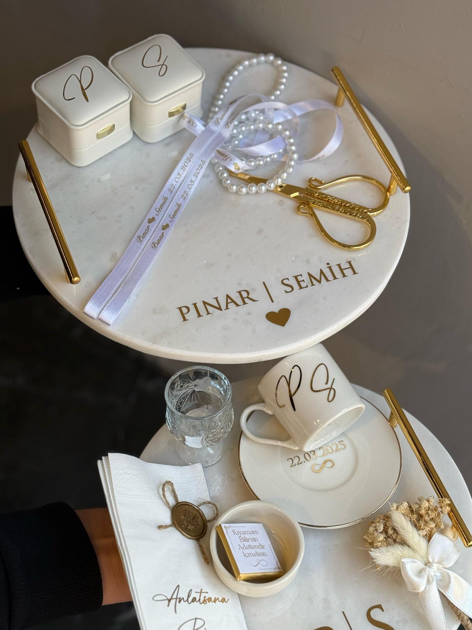 Yuvarlak Mermer Tepsi ve Damat Kahvesi Seti