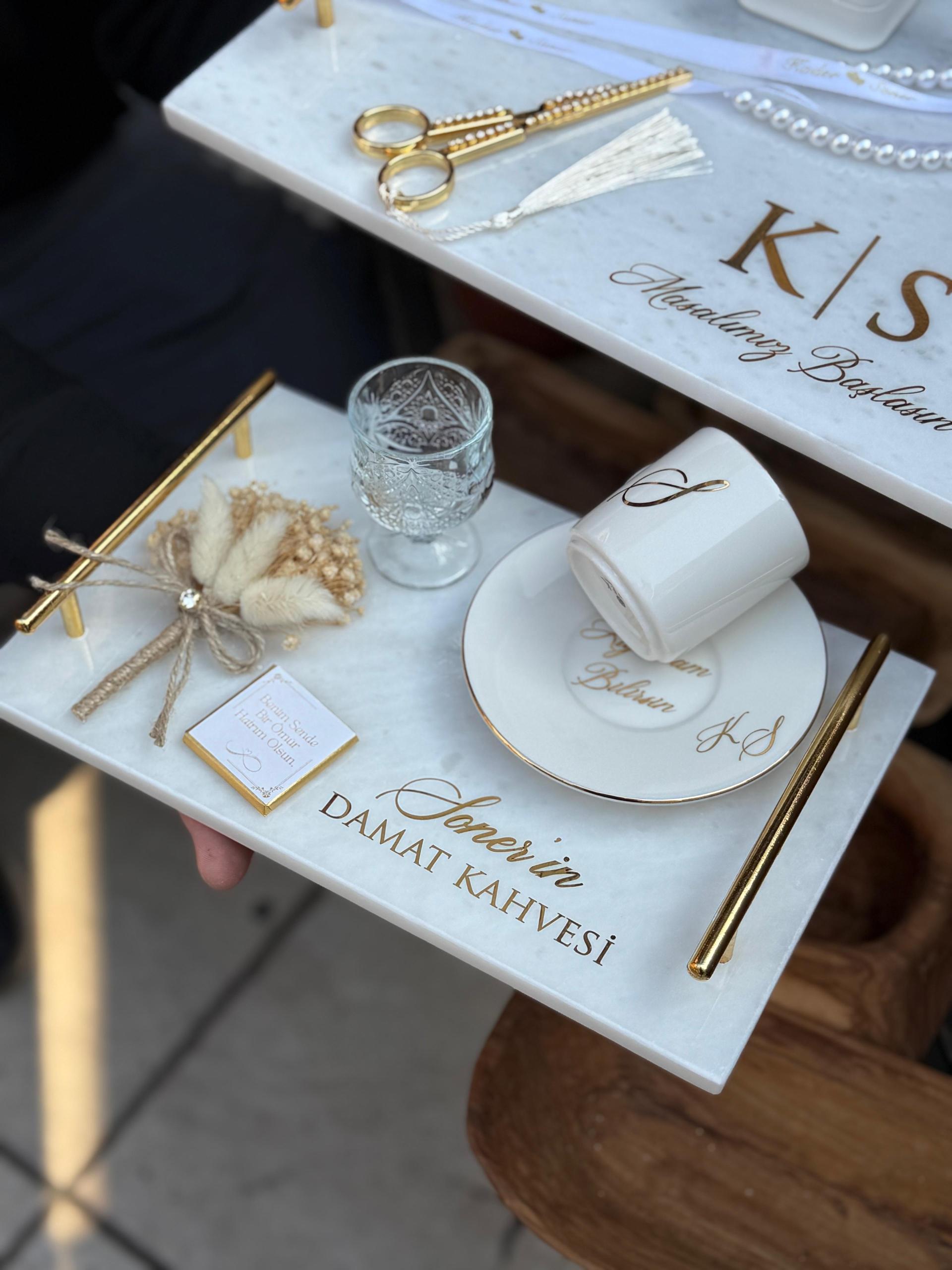Kişiye Özel Mermer  Söz Tepsisi Seti